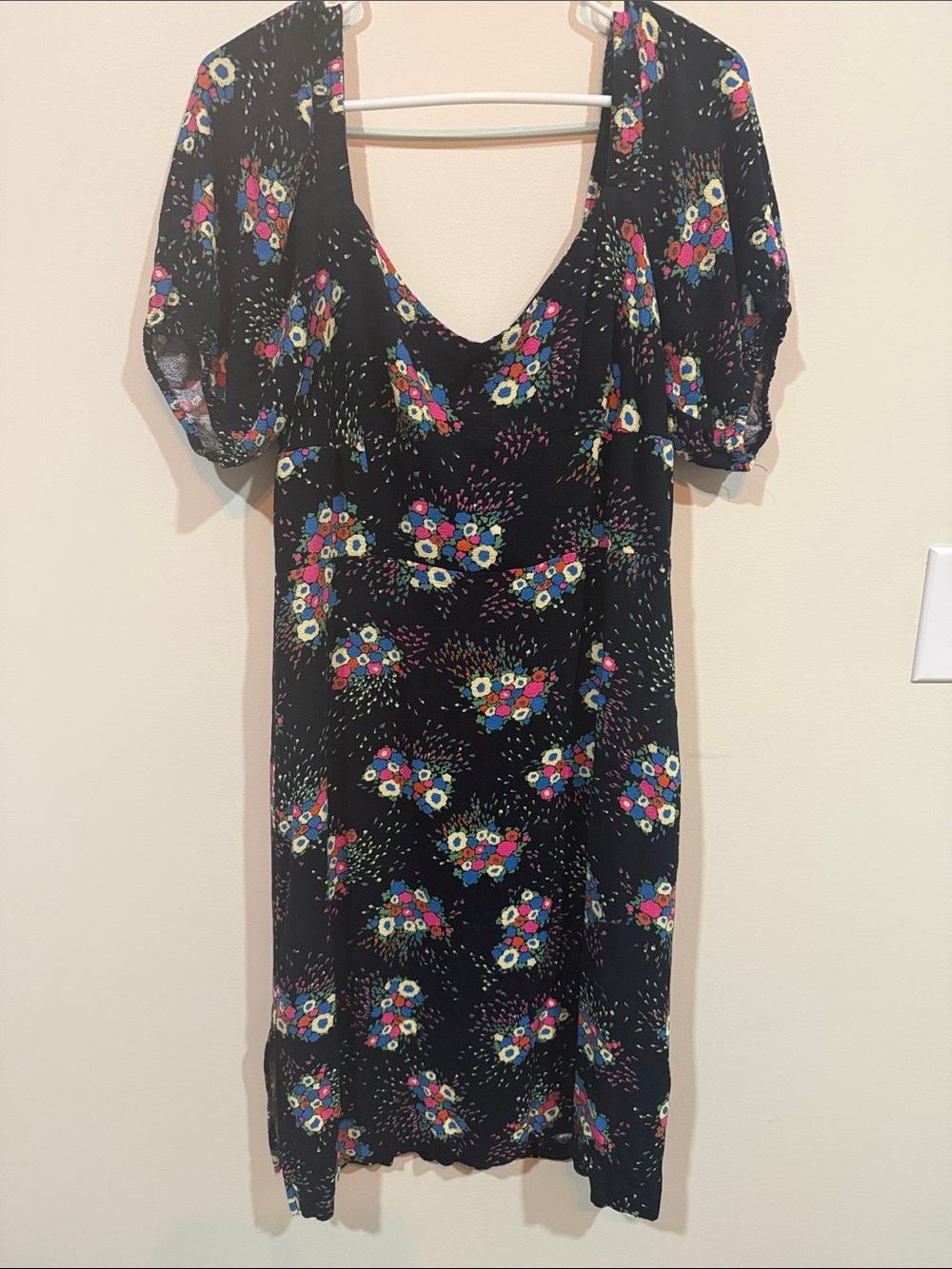 Anthropologie Black Floral Scoop-Neck Mini Dress